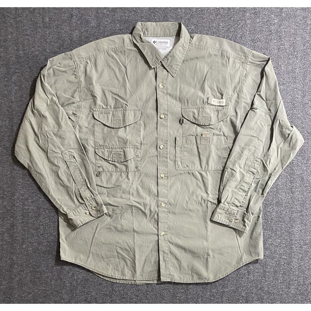 Columbia Shirt Mens Beige Button Up PFG Fishing Lightweight Casual Size XL